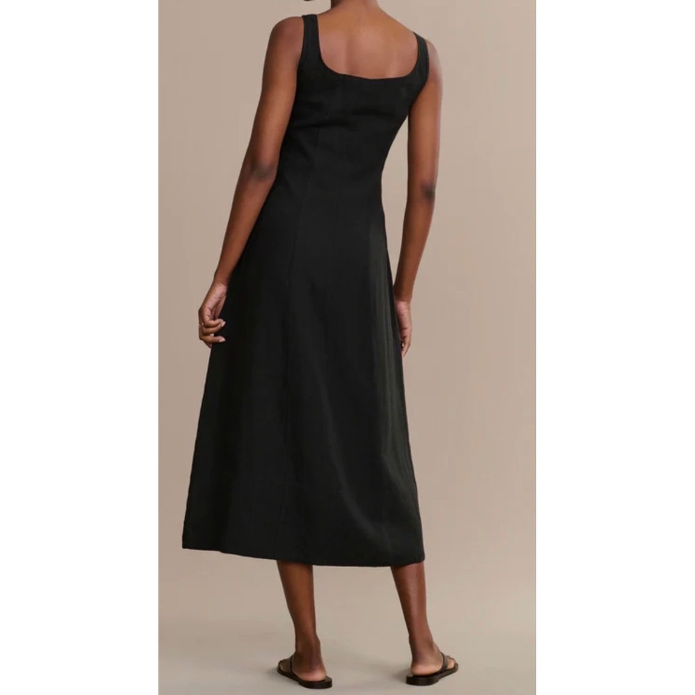 Jenni Kayne Kinney Dress Black Linen Square Neck Midi A Line Size M - Picture 2 of 11